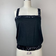 Vintage 1970s Black Tank Top Sequin Straps Waistband Toppettes 70s Shirt