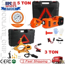 Car Jack 12V 3/5 Ton Electric Hydraulic Floor Lift Jack Tire Inflator Pump Tool