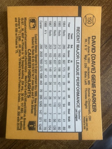 1989 Donruss - *Denota* Accanto a PERFORMANCE #150 Dave Parker - Foto 2 di 2