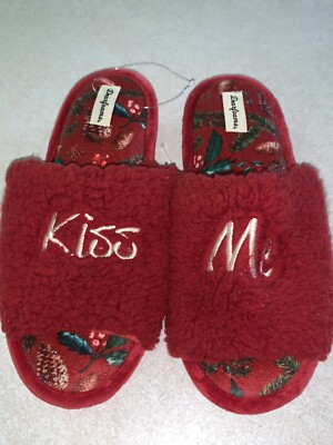 Dearfoams Women's Lane Holiday Kiss Me Slide Slippers Red Size