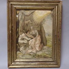  Antico dipinto ricamo su seta MADDALENA 