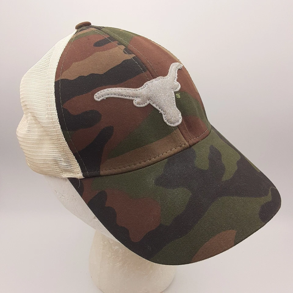 Gorra Texas Longhorns para mujer Snapback camuflada grande plateada brillo logotipo malla trasera Foto 4 de 4
