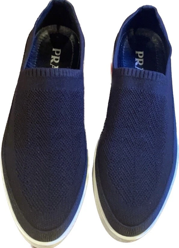 SNEAKERS SLIP ON PRADA BLU NAVY TOMAIA IN TESSUTO E FODERA IN PELLE GOMMA SOL 6