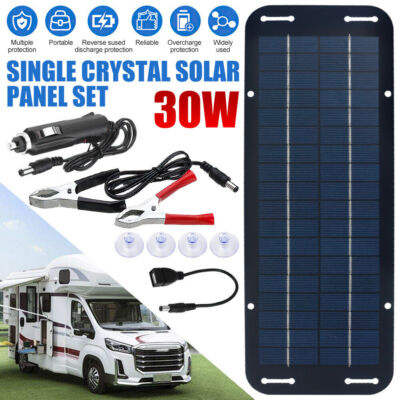 30W Solar Panel 12V Trickle Charger Battery Charger Kit Maintainer Boat Car RV