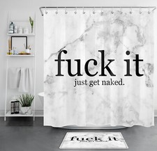 Gray White Marble Funny Word Modern Art Shower Curtain Set for Bathroom Decor