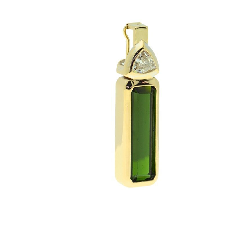 14k Yellow Gold Rectangular Green Tourmaline & Di… - image 3