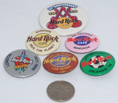 Hard Rock Cafe PIN : Various Vintage HRC Buttons - Lot of 6 Pin Buttons - RARE - Image 1 of 4