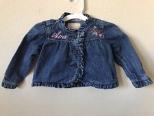 OshKosh Denim Ruffle Trim Pink Embroidery Ava Butterfly Toddler Girls Jacket 18M