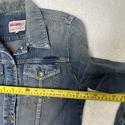 Womens Mambo Denim Jacket Size 12 Blue Wash Long Sleeve Goddess Vintage Floral - Picture 7 of 9