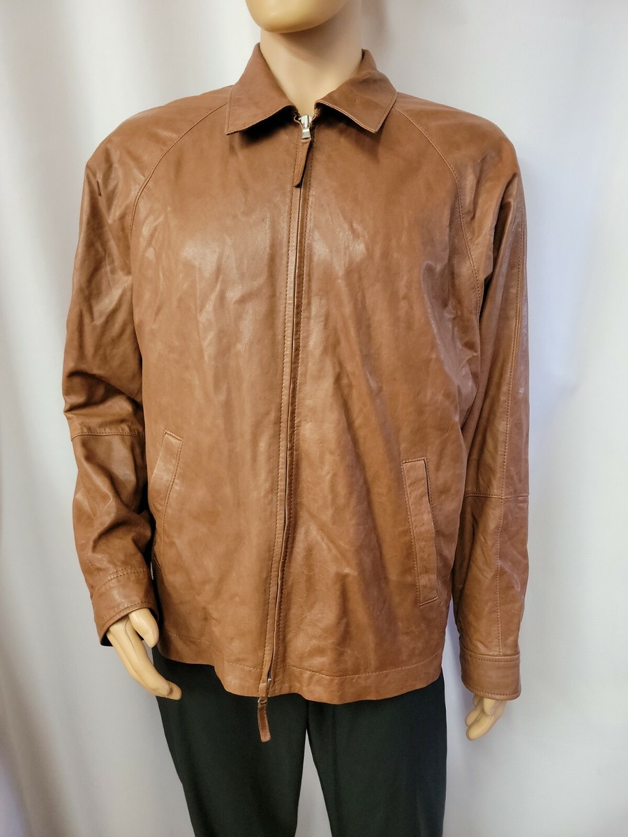 Bullock & Jones VTG Soft Genuine Leather Brown Full Zip Men Jacket