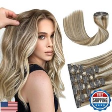 HUAYI Clip In Hair Extensions - Ash Blonde Mixed Platinum Blonde 120g 20 Inch