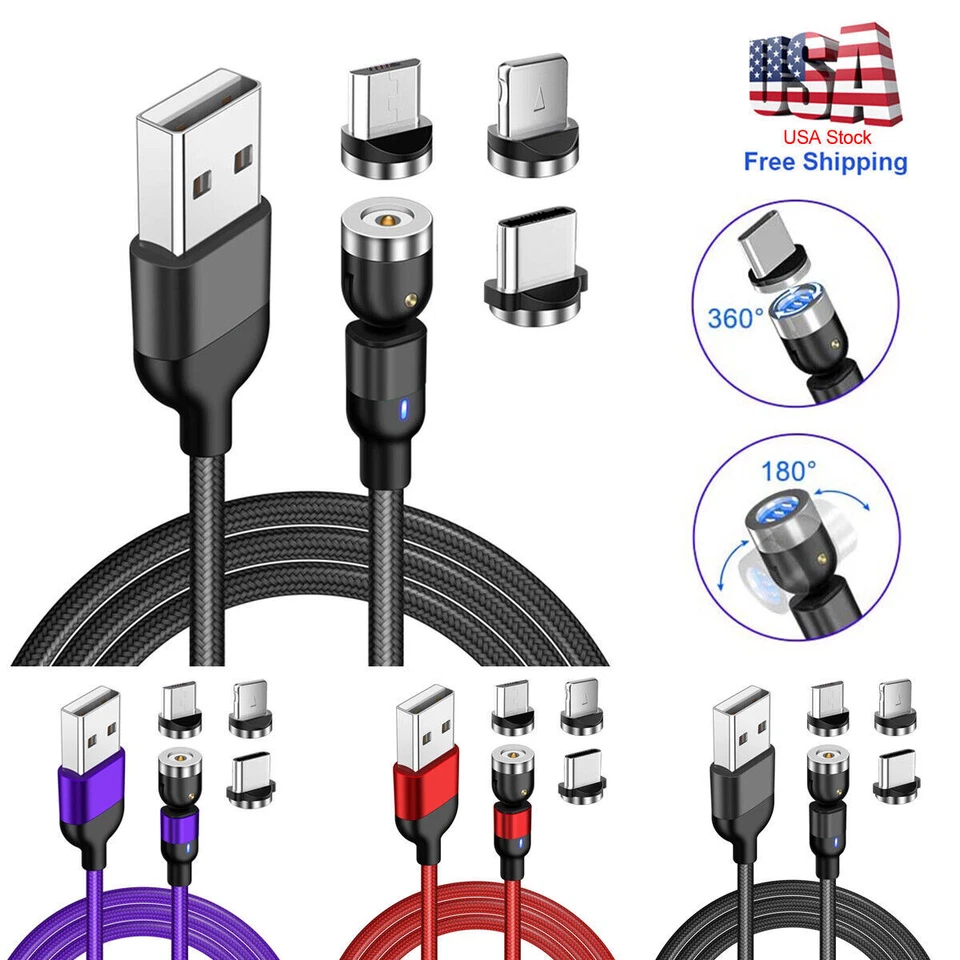 Magnetic Phone Charger Cable USB Charging Cord For iPhone Type C Micro Samsung - Image 2 of 4
