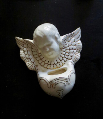 VTG CATHOLIC HOLY WATER FONT ANGEL Kleine Co. 1940S Ceramic Art Pottery RARE