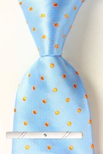 New Classic Polka Dot Blue Orange JACQUARD WOVEN 100 Silk Men's Necktie Tie