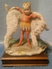 Estatuilla de porcelana de hadas Capodemonte Armani Lagatto Poodle Doodle perro niña