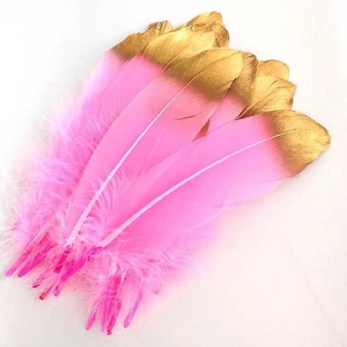 Large Gold Tip Beautiful Goose Feathers 15-20cm Fly Craft Hat Arts Decorations - Picture 9 of 25