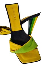 Y2K "VICINI by Giuseppe Zanotti" Dopamine Yellow/Lime Color Block Heel Mules 37