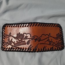 Tooled Leather Kids Boy Billfold Bifold Wallet Deer Hunting Handmade Unused NOS