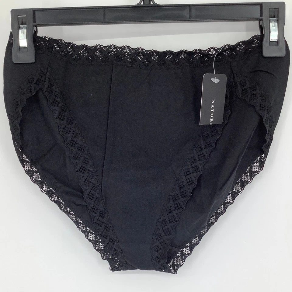 Natori Women's Large Black Bliss French Cut Brief Lace Trim Pima Cotton C25-2 - Image 3 of 4