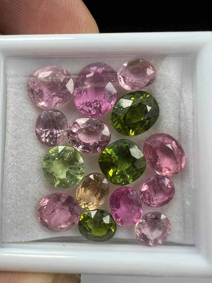 Natural Multicolour Tourmaline – 24.80 ct 15 Pc Round Faceted Green - Image 2 of 4