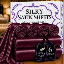 Satin Bed Sheets - 6 Piece Luxury Silky Queen Size Bedding Set - Softer Than ...