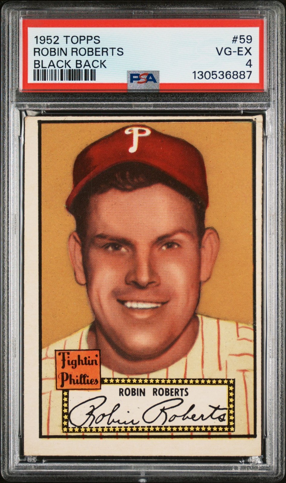 1952 Topps ROBIN ROBERTS #50 Philadelphia Phillies HOF Black Back PSA 4 VG EX