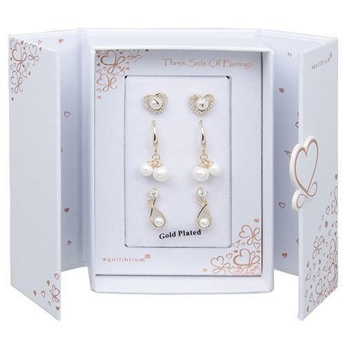 Equilibrium Gold Plated Earrings Gift Set - Pearls