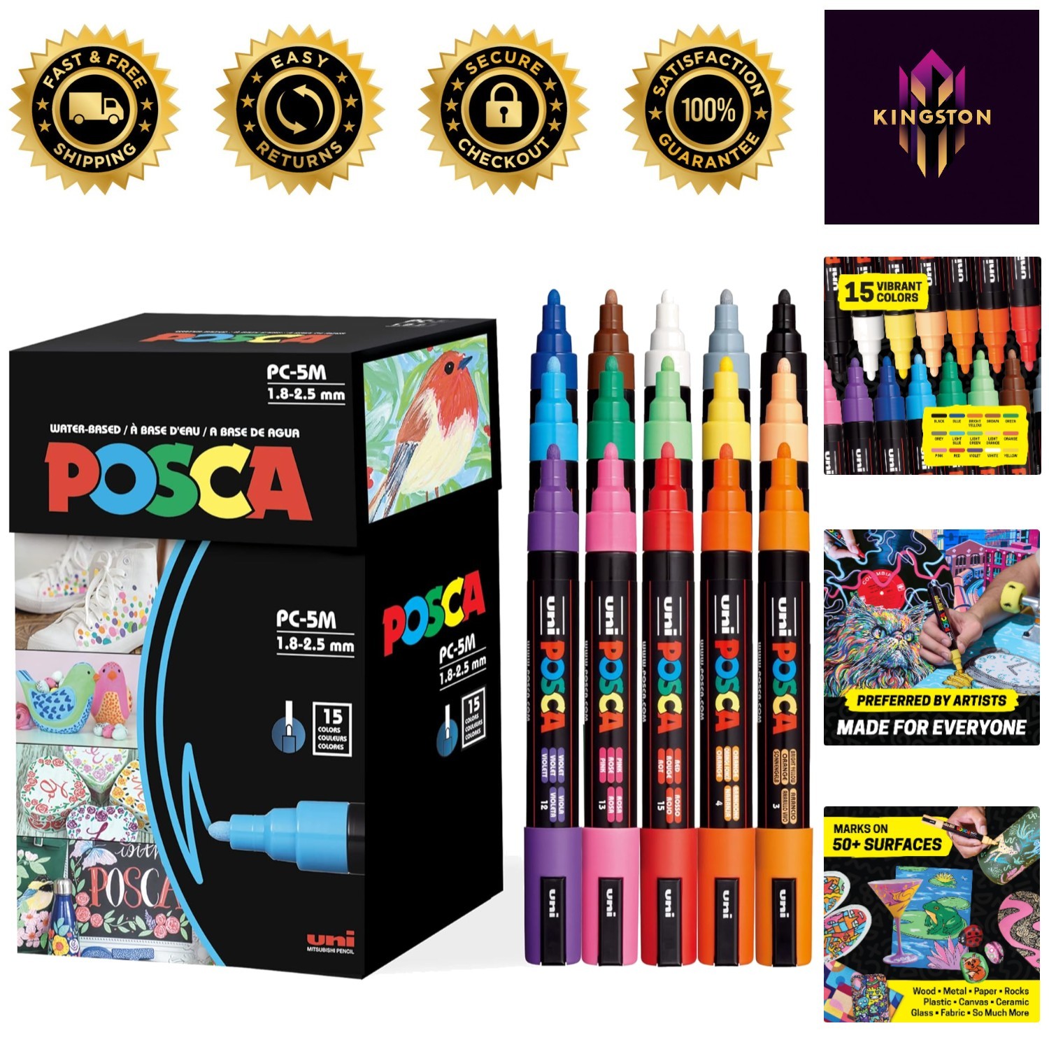 Waterproof 15-Piece Acrylic Marker Set with Reversible Tips 