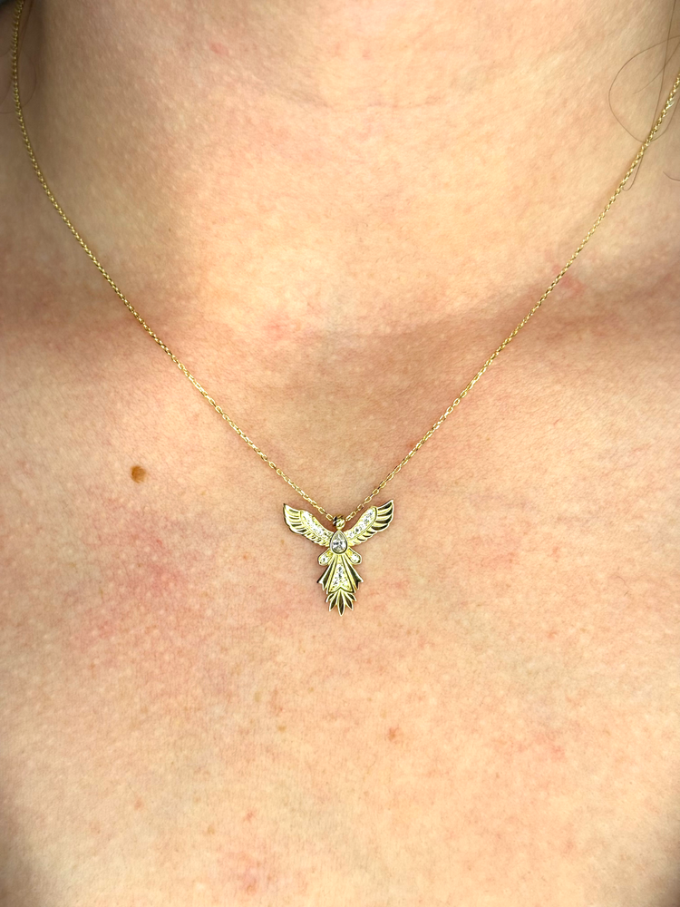 14K Solid Gold Phoenix Necklace. Solid Gold Phoenix Pendant. Solid Gold Pendant.