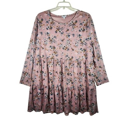 Love, Fire Womens 3X Floral Babydoll Dress Pink Boho Cottagecore Prairie Stretch
