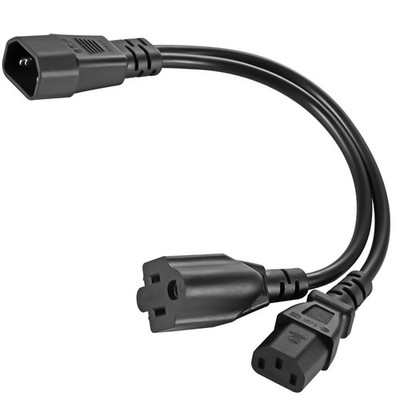 IEC 320 C14 to C13+NEMA 5-15R Y Splitter Short Power Plug Cord Single C14 to ...