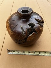 Lathe Hand Turned Burl Burled Wooden Vase Carved One Of A Kind