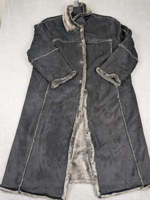 Utex Design Coat Womens 2X Black Faux Suede Faux Fur Lined Long Shearling Button