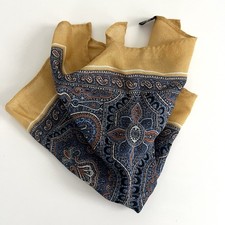 Luxury Silk  Wool Pocket Square Handmade Gold Blue Black Paisley Print Mens