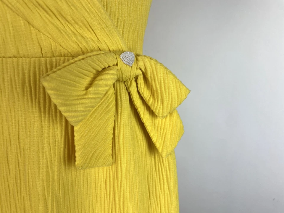 Vtg 60s Mod Canary Yellow CARNIVAL sheath dress + Bow and Appliques S 32" Bust - Image 3 of 4