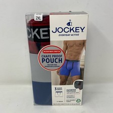 Jockey Men's Chafe-Proof Microfiber Boxer Briefs 3pk 6in 2XL Red/Grey/Blue