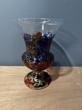 Royal Danube Hand Blown Hand Decorated 9 3/4 x 6.5” Glass Vase Red Blue Gold