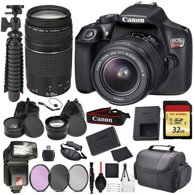 Canon EOS Rebel T6 Digital SLR Camera +EF-S 18-55mm + EF 75-300mm (Black) Essent