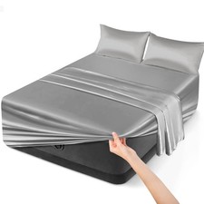 Mattress Sheets Queen, Extra Deep Pocket Satin Sheets Set 4-Piece for Mattres...