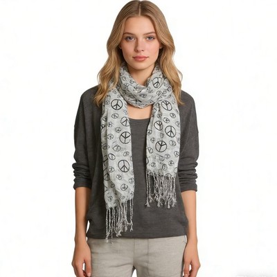 Black & White Print Viscose Scarf - Geometric Pattern Scarf (63''x22'')