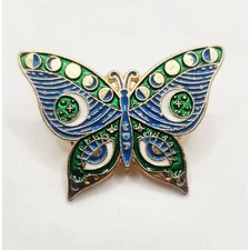 Enamel Butterfly Moon Phase Pin Celestial Lapel Badge Gold Tone