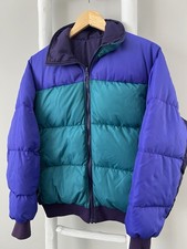 Vintage Columbia Reversible Down Puffer Jacket Womens L Purple Teal 90s Boxy Fit