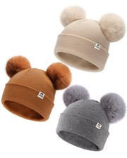 Baby Beanie Infant Newborn Toddler Winter Hat Double Pom Pom Warm Knit Cap fo...