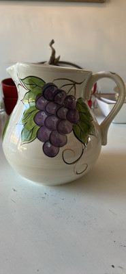 Target Stoneware Fruit Decorated Pitcher Drink Beverage Dispenser 8.25 H