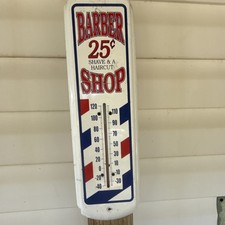 Barber Shop Advertising Thermometer Sign 25¢ Shave & Haircut Red White Blue