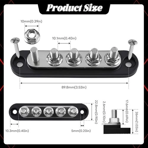 150A Power Distribution Bus Bar 12V 5 Terminals, 48V DC/300V AC for Car/Boat - Image 2 of 4