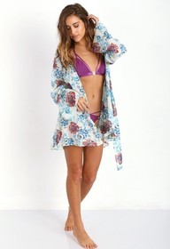 For Love & Lemons Skivvies Naughty Robe Floral OS Cover Up Light Airy Bell Sleev