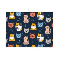 Navy Blue Cute Cats 18x24 Inch Microfiber Absorbent Dish Drying Mat Washable