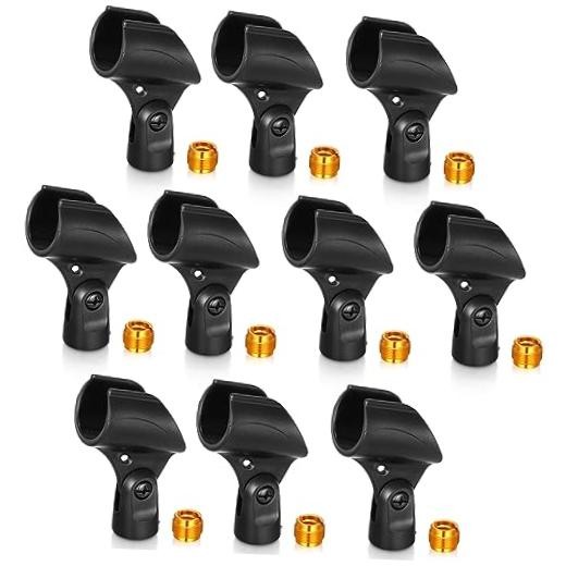 10 Pcs Microphone Clip Holder with 10 Pcs Nut Adapter, Adapter Fits 5/8 to