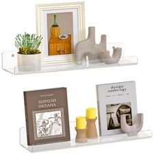 2 Pack Floating Shelves for Wall, 15 Clear Book Shelf, Acrylic Floating Wall ...